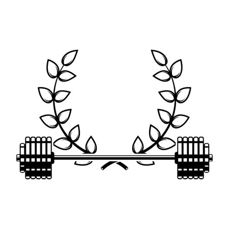 Emblem template with barbell and wreath. Design element for logo, sign, emblem. vector illustrationのイラスト素材