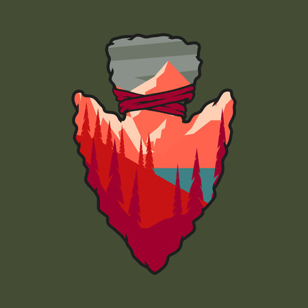 Arrowhead with mountain landscape. Design element for poster, card, banner, emblem, sign. vector illustrationのイラスト素材