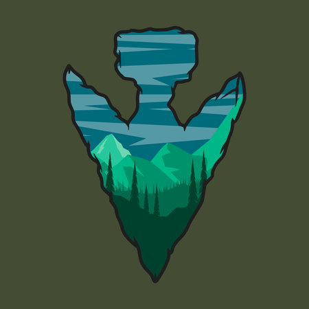 Arrowhead with mountain landscape. Design element for poster, card, banner, emblem, sign. vector illustrationのイラスト素材