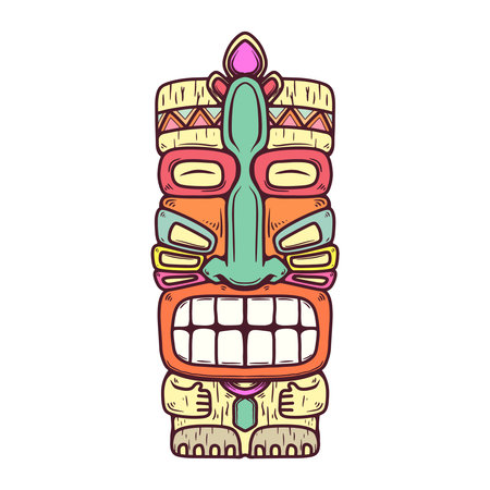 Traditional polynesian tiki idol. Illustration of tribal tiki mask. Design element for decorations. vector illustrationのイラスト素材