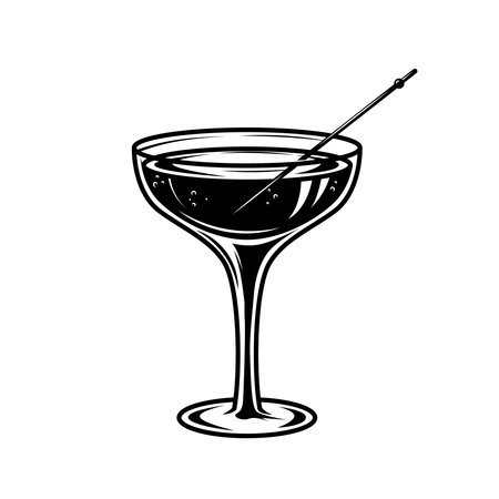 Illustration of cocktail in vintage monochrome style. Design element for logo, label, sign, poster, card, badge. vector illustrationのイラスト素材