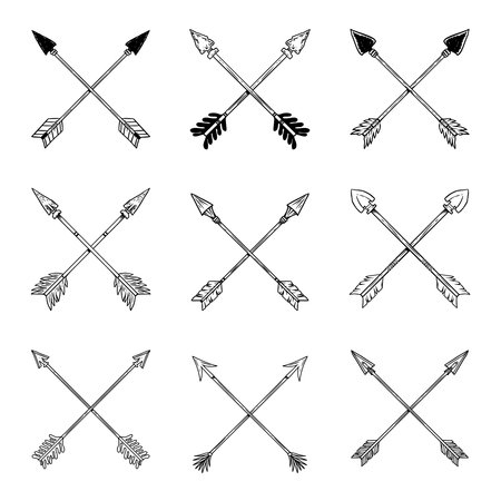 Illustration of crossed ancient arrows. Design element for poster, card, banner, emblem, sign. vector illustrationのイラスト素材
