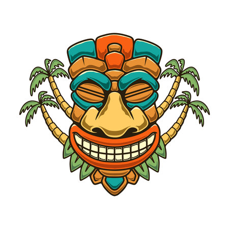 Traditional polynesian tiki idol. Illustration of tribal tiki mask. Design element for decorations. vector illustrationのイラスト素材