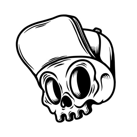 Illustration of the skull in baseball cap. Design element for logo, label, sign, emblem. vector illustrationのイラスト素材