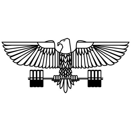 Eagle holding a barbell. Gym mascot. Design element for logo, label, sign, emblem. vector illustrationのイラスト素材