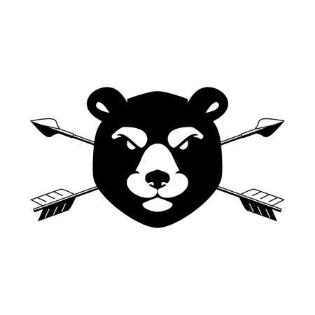 Illustration of the bear head with crossed arrows. Design element for logo, label, sign, emblem. vector illustrationのイラスト素材