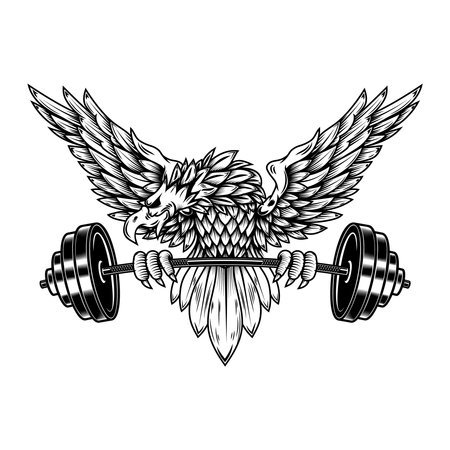 Eagle holding a barbell. Gym mascot.のイラスト素材