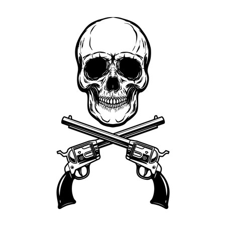 Illustration of the cowboy skull with crossed revolvers.のイラスト素材