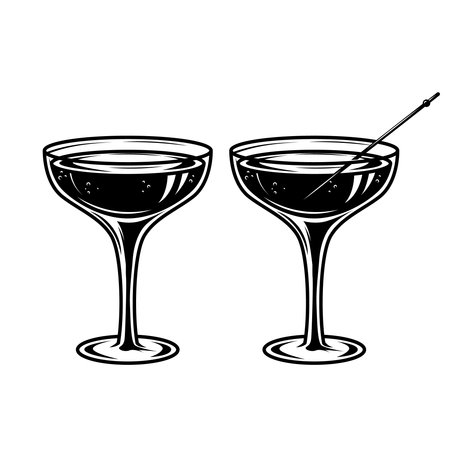 Illustration of cocktail in vintage monochrome style.のイラスト素材