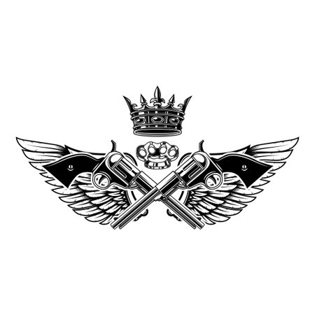 Two guns and wings with king crown.のイラスト素材