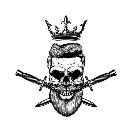 Illustration of the skull with crossed knives and king crown.のイラスト素材