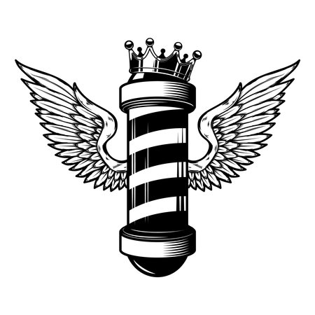 Barber pole with king crown and wings.のイラスト素材