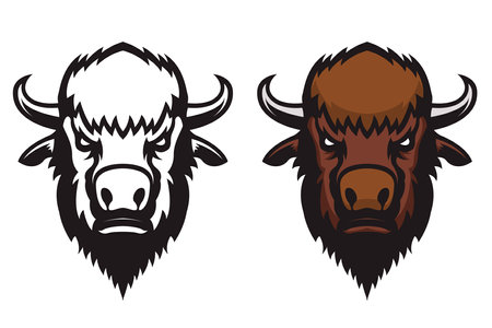 Angry bison head. American buffalo Mascot Head. Design element for logo, label, sign, badge.のイラスト素材