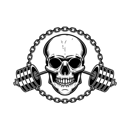 Skull with crossed gym barbells. Gym concept.のイラスト素材