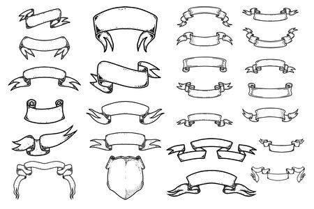 Set of illustrations of hand drawn ribbons. Design elementのイラスト素材