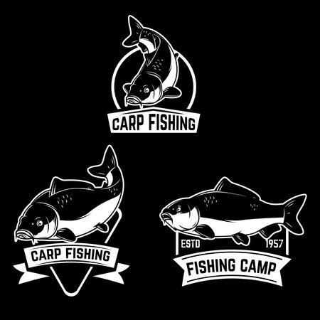 Set of carp fishing emblems in monochrome style.のイラスト素材