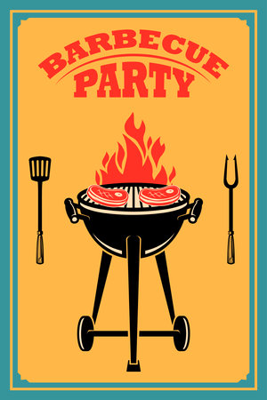 BBQ party. Old style poster with grillのイラスト素材