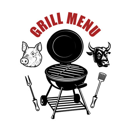 Bbq emblem, badge. Grill party. Vector illustrationのイラスト素材