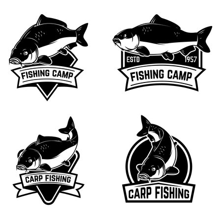 Set of carp fishing emblems in monochrome style.のイラスト素材
