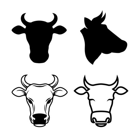 Set of illustrations of cow headのイラスト素材