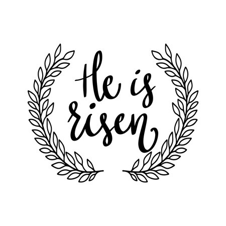 Christ is risen. Lettering phrase with wreath isolated on white backgroundのイラスト素材