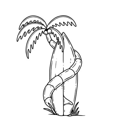 Surf club. Surfing board with palm. Bright summer illustration. for textiles, prints, for boys and girlsのイラスト素材