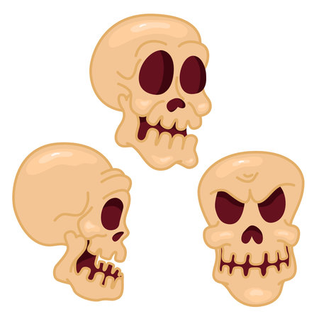 Set of illustrations of cartoon style skulls. Vector design elementのイラスト素材