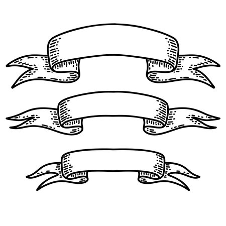 Set of hand drawn banners, flags, ribbons. Design element for banner, sign, poster, decoration. Vector illustrationのイラスト素材