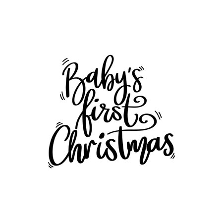 Baby's first Christmas. Hand drawn lettering phrase. Design element for poster, card, banner. Vector illustrationのイラスト素材
