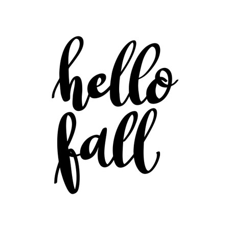 Hello fall. Hand drawn lettering phrase. Design element for poster, card, banner. Vector illustrationのイラスト素材