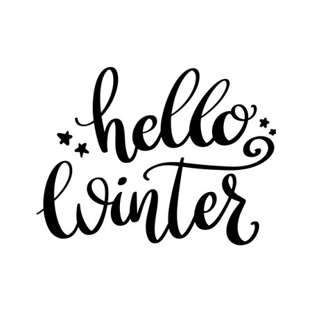Hello winter. Hand drawn lettering phrase. Design element for poster, card, banner. Vector illustrationのイラスト素材