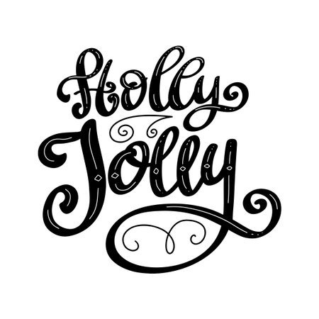 Holly jolly. Hand drawn lettering phrase. Design element for poster, card, banner. Vector illustrationのイラスト素材