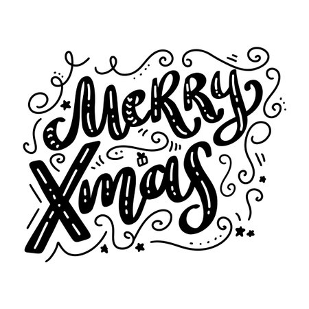Merry xmas. Hand drawn lettering phrase. Design element for poster, card, banner. Vector illustrationのイラスト素材