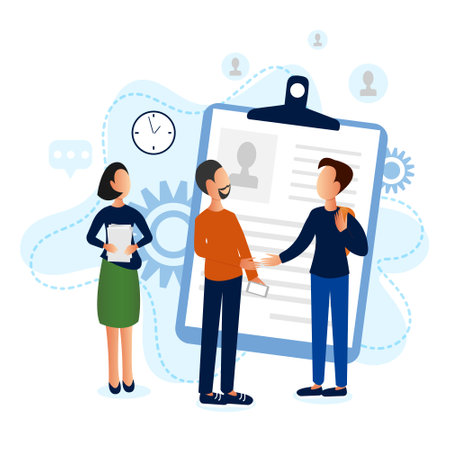 Newbie office worker concept, great design for any purposes. Cartoon vector illustration. Business vector illustration. Business design. People talking.のイラスト素材