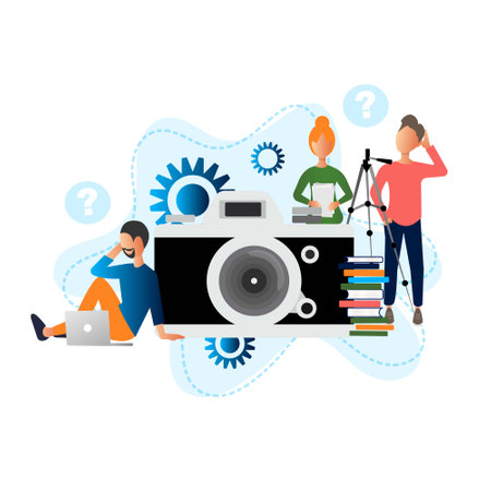 Newbie photographer vector illustration concept, great design for any purposes. Flat cartoon style. Colorful flat vector illustration. Vector design banner.のイラスト素材
