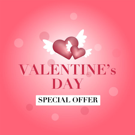 Special offer banner concept for Valentines day. Valentines day special offer on gradient pink background with hearts. Celebration posters, websites, advertisement, banners.のイラスト素材