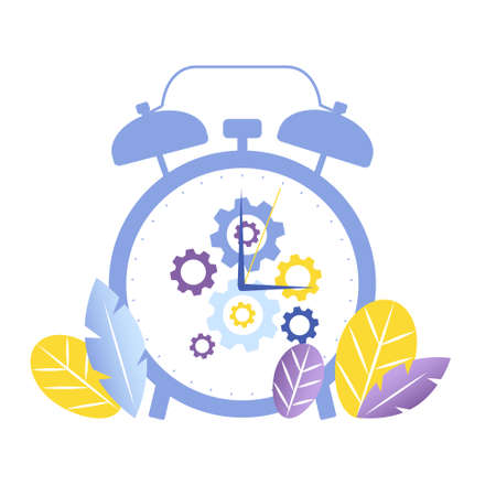 Alarm clock vector cartoon concept. Running time, time circle, time measurement, clockwork mechanism.のイラスト素材