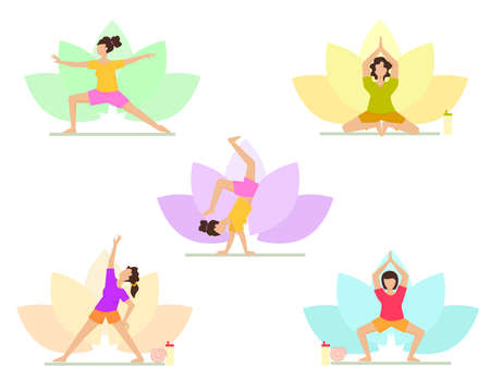 A set of women showing yoga poses (asanas).のイラスト素材