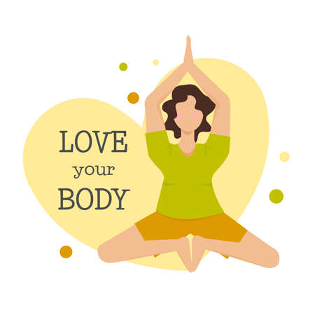 Body positive vector concept. Vector illustration concept of harmony with yourself, your body. Flat cartoon style.のイラスト素材