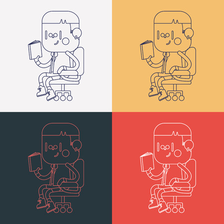 Character illustration design. Boy reading cartoonのイラスト素材