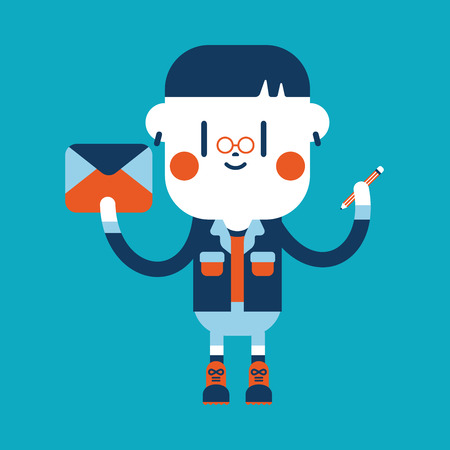Character illustration design. Boy writing letter cartoonのイラスト素材