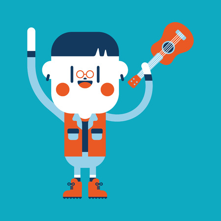 Character illustration design. Boy playing guitar cartoonのイラスト素材