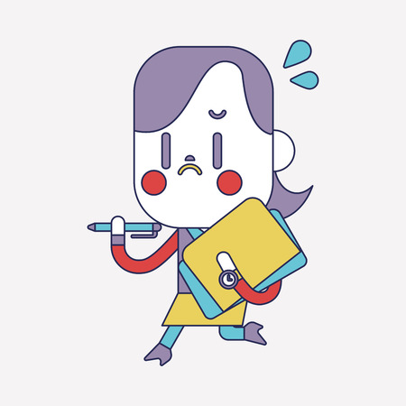 Character illustration design. Businesswoman busy cartoonのイラスト素材