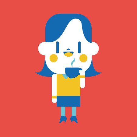 Character illustration design. Businesswoman drinking coffee cartoonのイラスト素材