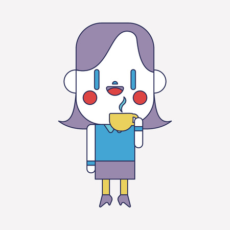 Character illustration design. Businesswoman drinking coffee cartoonのイラスト素材