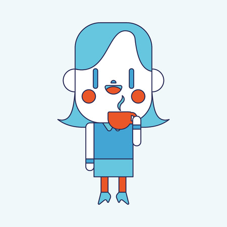 Character illustration design. Businesswoman drinking coffee cartoonのイラスト素材