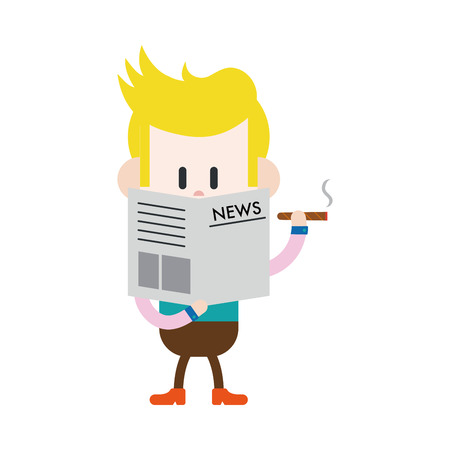 Character illustration design. Businessman reading news and smoking cartoonのイラスト素材