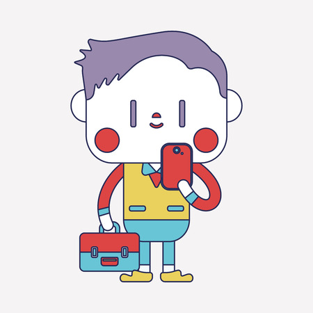 Character illustration design. Businessman using cell phone cartoonのイラスト素材