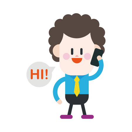 Character illustration design. Businessman using cell phone cartoonのイラスト素材