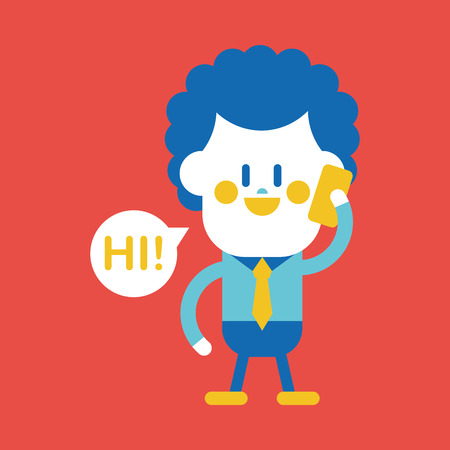 Character illustration design. Businessman using cell phone cartoonのイラスト素材